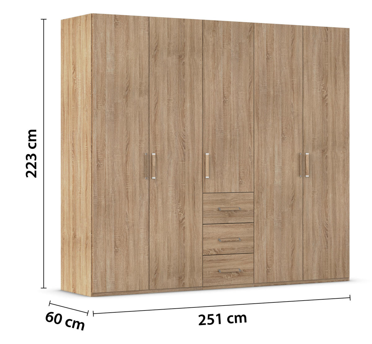 DREHTÜRENSCHRANK 251/223/60 cm 5-türig Sonoma Eiche  - Sonoma Eiche, Design, Holzwerkstoff/Kunststoff (251/223/60cm) - Novel