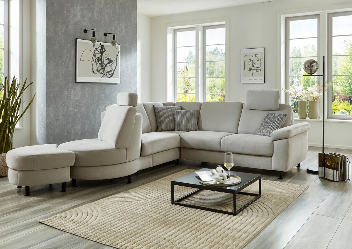 ECKSOFA in Flachgewebe Hellgrau  - Hellgrau/Schwarz, Konventionell, Textil/Metall (252/248cm) - Beldomo Comfort