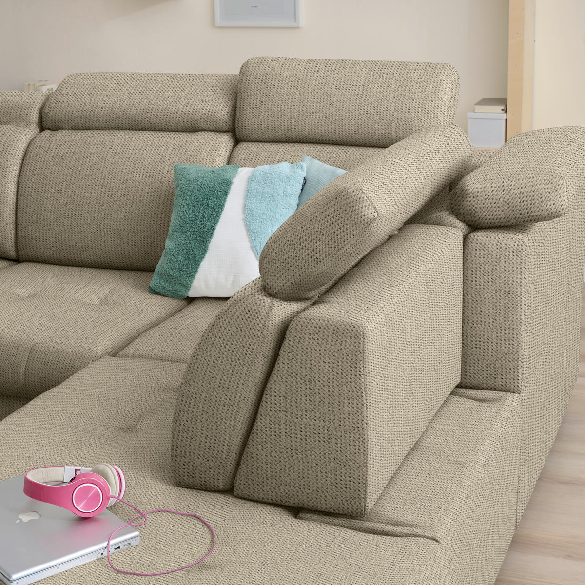 ECKSOFA Struktur Beige  - Beige/Schwarz, Design, Textil/Metall (292/270cm) - Stylife