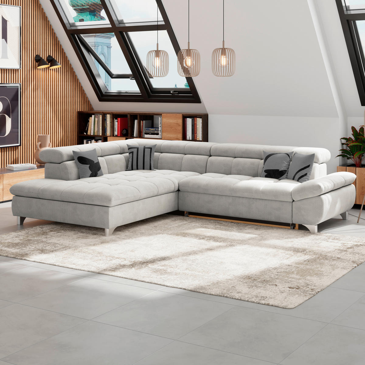 ECKSOFA Beige Chenille  - Chromfarben/Beige, KONVENTIONELL, Textil/Metall (234/312cm) - Livetastic