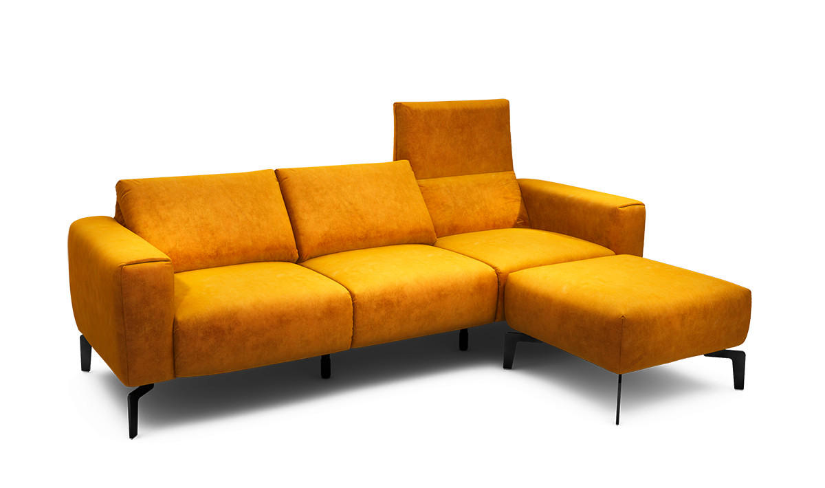 Dreisitzer inkl. Hocker Samt Gelb  - Gelb/Schwarz, Design, Textil/Metall (250/86/86-94cm) - SENSOO