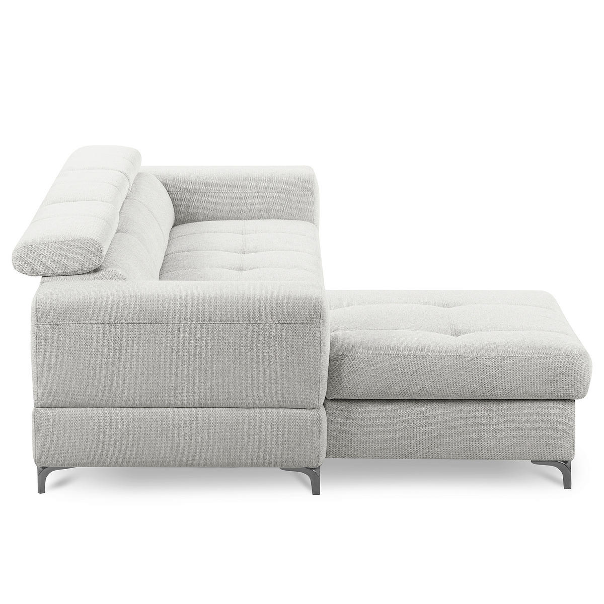 ECKSOFA TORINO Hellgrau Chenille Bettkasten, Kopfteilverstellung  - Schwarzchrom/Hellgrau, Design, Textil/Metall (173/247cm) - Livetastic