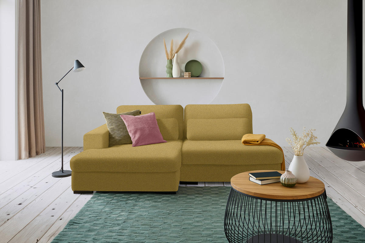 ECKSOFA in Chenille Currygelb  - Currygelb/Schwarz, Design, Kunststoff/Textil (158/223cm) - Lomoco