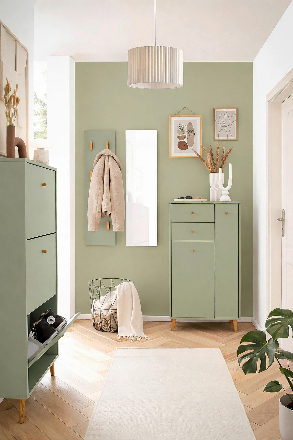 HIGHBOARD , 60,2/103,4/33,05 cm, 2 Schublade(n)  - Weiß/Grün, Design, Holz/Holzwerkstoff (60,2/103,4/33,05cm) - MID.YOU