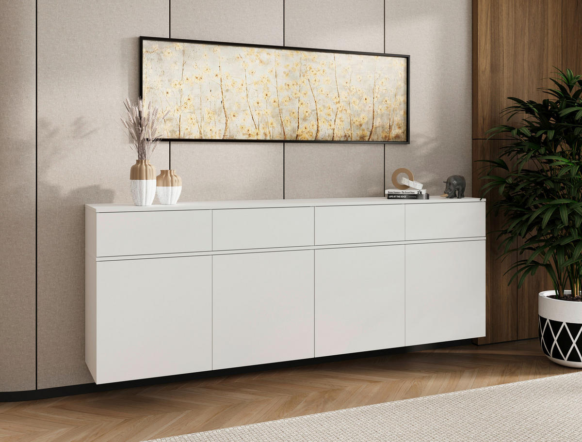 SIDEBOARD  220/80/40 cm 4 Schublade(n)  - Silberfarben/Weiß, Design, Holzwerkstoff/Kunststoff (220/80/40cm) - Xora