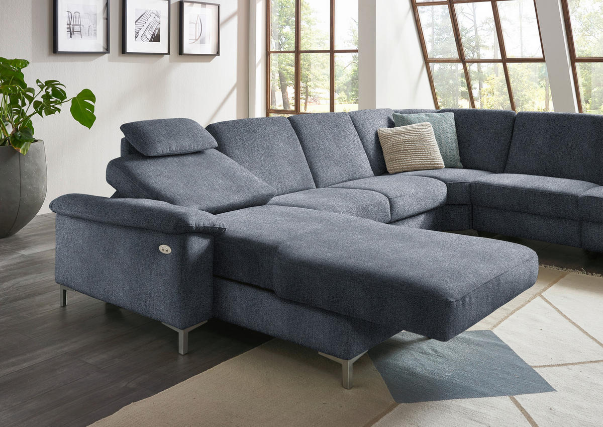 WOHNLANDSCHAFT in Chenille Dunkelblau  - Alufarben/Dunkelblau, Design, Textil/Metall (170/333/265cm) - Dieter Knoll