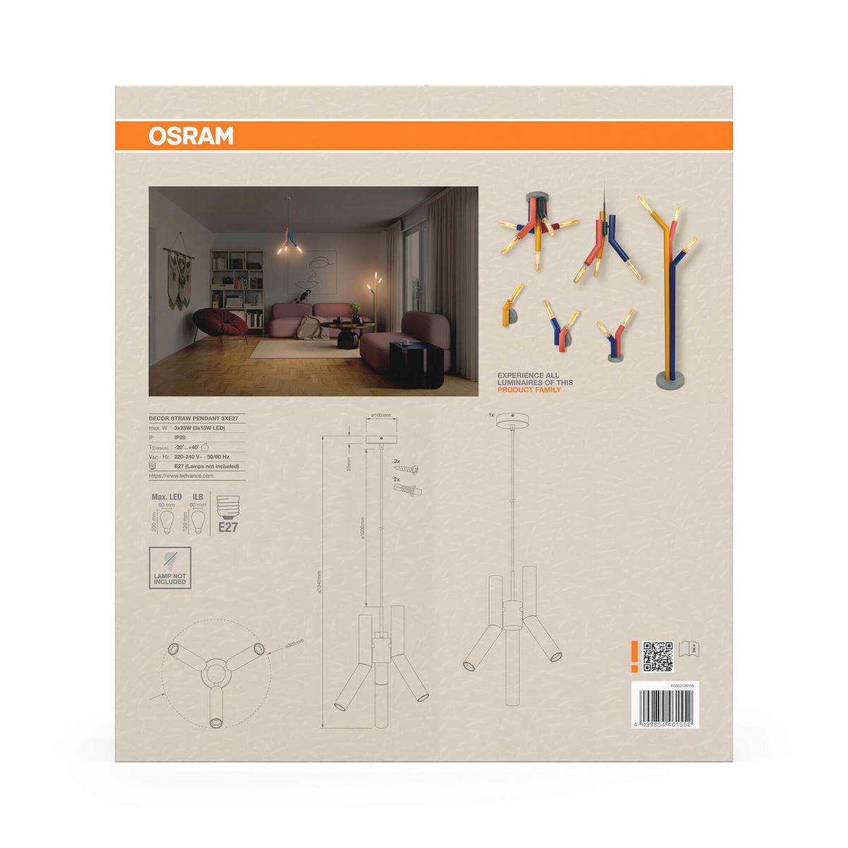 HÄNGELEUCHTE 32/134 cm  - Design, Metall (32/134cm) - Osram