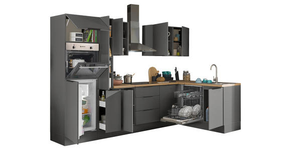 ECKKÜCHE 310/175 cm  in Graphitfarben  - Schwarz/Graphitfarben, Basics, Holzwerkstoff/Metall (310/175cm) - Xora