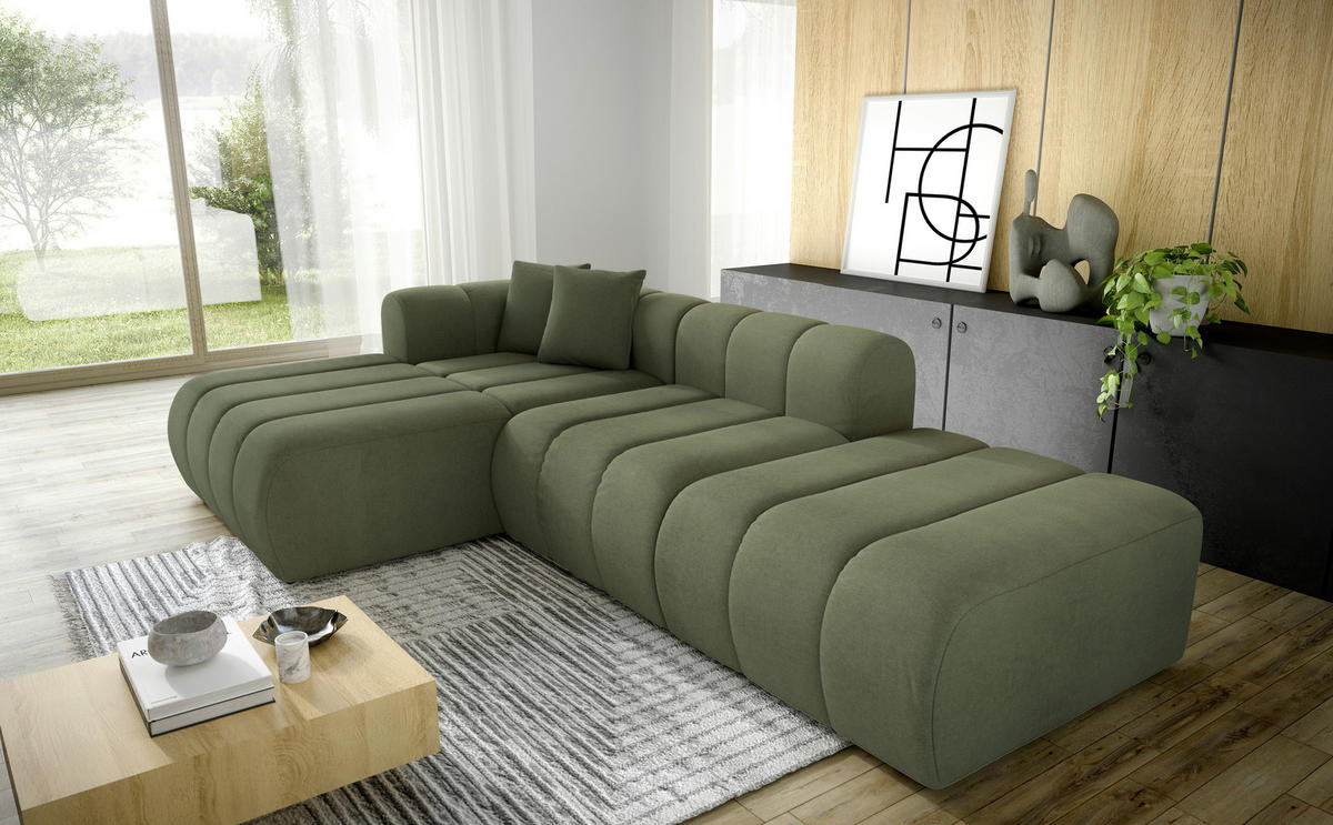 ECKSOFA Olivgrün Webstoff Zierkissen  - Schwarz/Olivgrün, LIFESTYLE, Kunststoff/Textil (178/289cm) - Milino