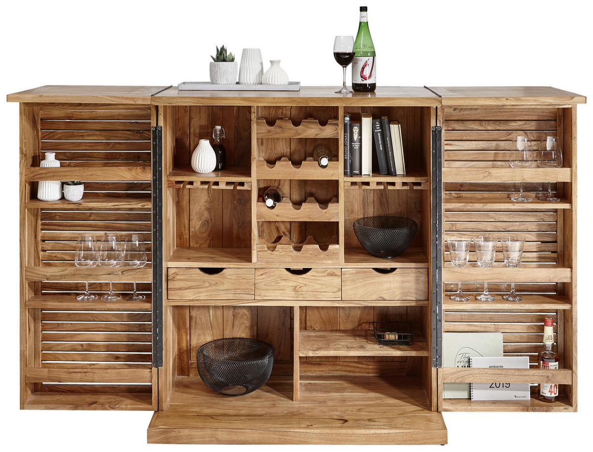 BAR Akazie massiv Akaziefarben  - Schwarz/Akaziefarben, LIFESTYLE, Holz/Metall (100/117/50cm) - Landscape