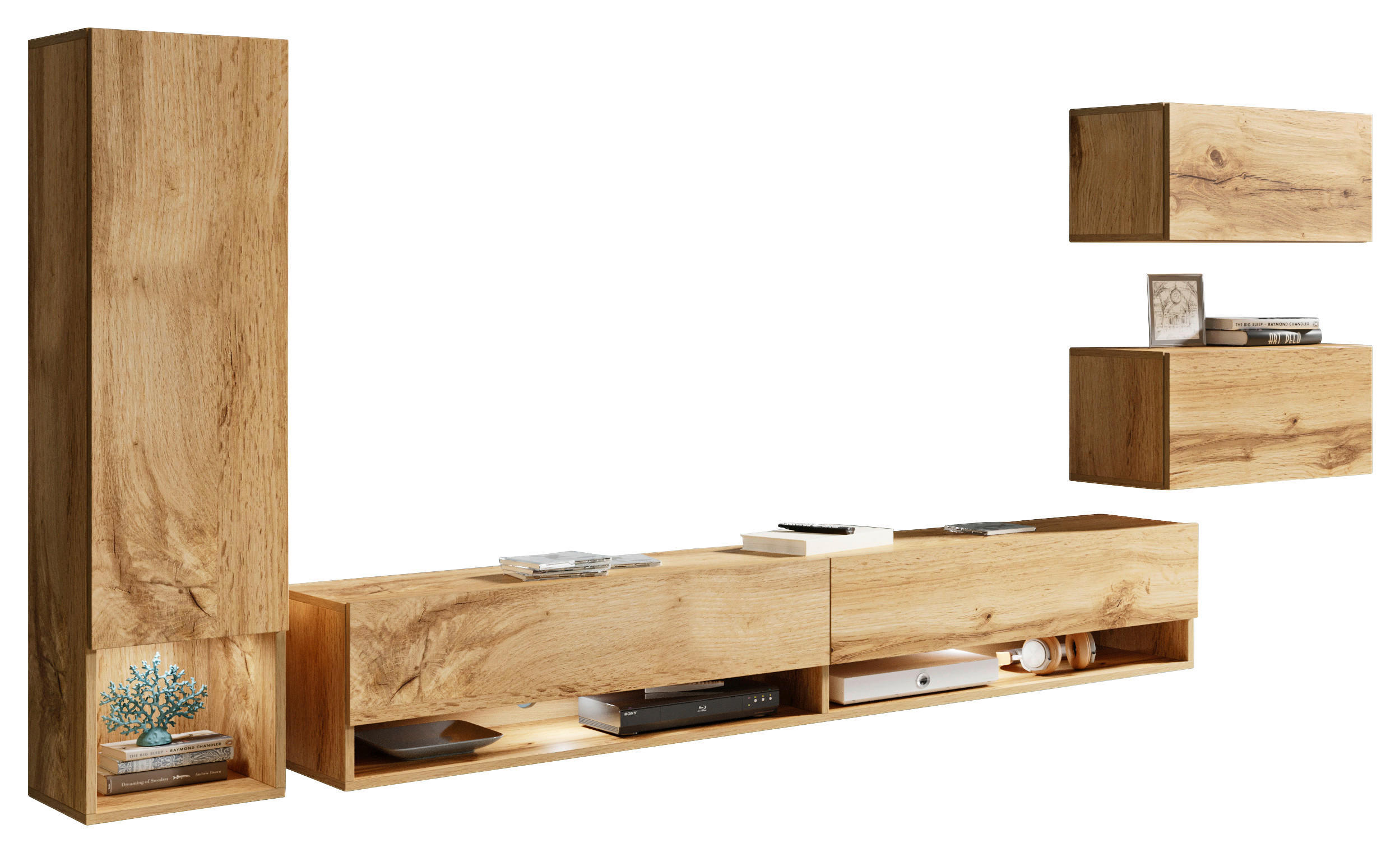 WOHNWAND 4-teilig in Eiche Wotan 270/130/32,5 cm - Eiche Wotan, LIFESTYLE, Holzwerkstoff (270/130/32,5cm) - P & B