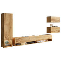 WOHNWAND 4-teilig  in Eiche Wotan  270/130/32,5 cm  - Weiß Hochglanz/Eiche Wotan, LIFESTYLE, Holzwerkstoff (270/130/32,5cm) - P & B