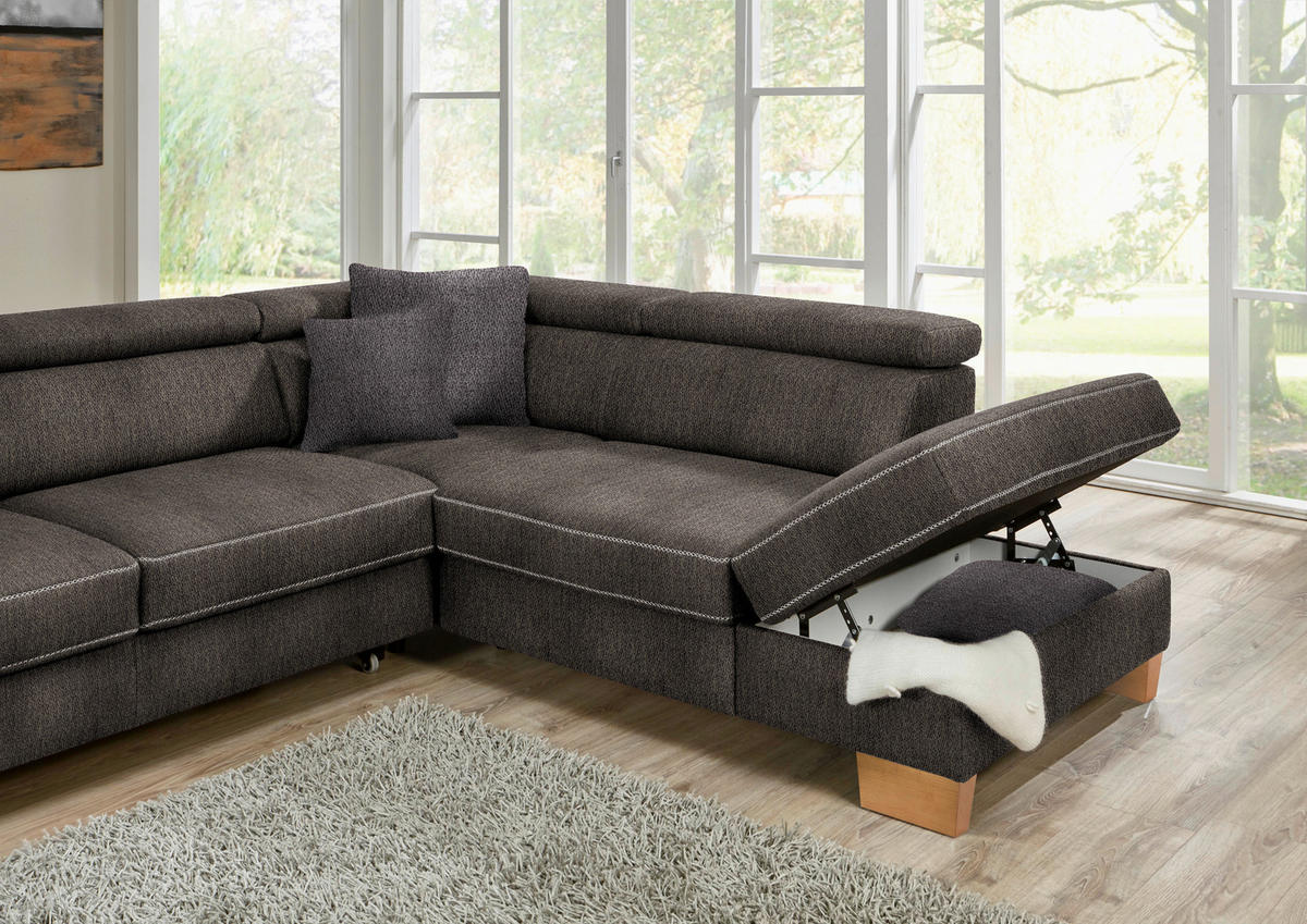 ECKSOFA in Mikrofaser Fango  226/273 cm  - Fango/Eichefarben, Natur, Holz/Textil (226/273cm) - Beldomo System