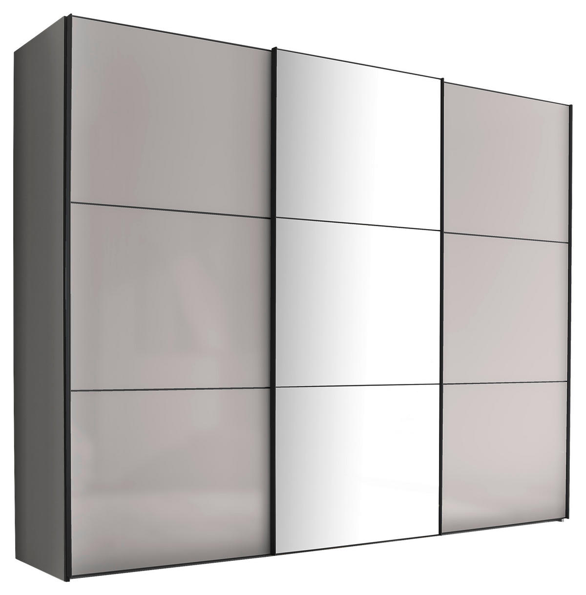 SCHWEBETÜRENSCHRANK 249/222/68 cm 3-türig Hellgrau, Schwarz, Anthrazit  - Anthrazit/Hellgrau, MODERN, Glas/Holzwerkstoff (249/222/68cm) - Moderano