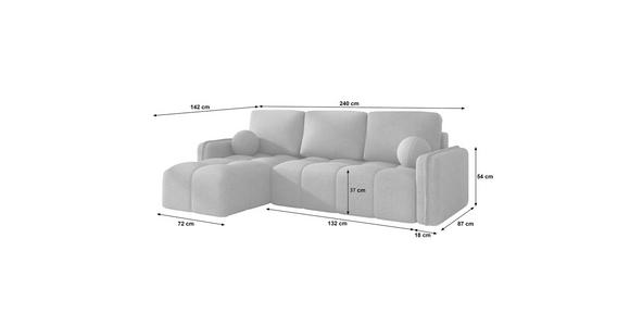 ECKSOFA Creme Flachgewebe Zierkissen, Rückenkissen, Bettkasten, Schlaffunktion, Rücken echt, Liegefläche im Originalstoff  - Creme/Schwarz, MODERN, Kunststoff/Textil (142/240cm) - Carryhome