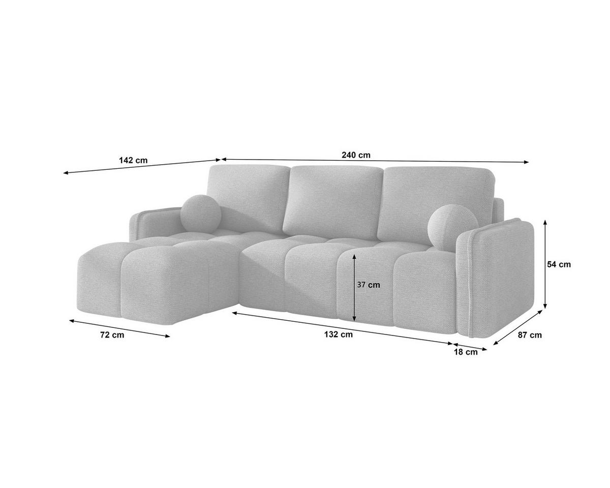 ECKSOFA Creme Flachgewebe Zierkissen, Rückenkissen, Bettkasten, Schlaffunktion, Rücken echt, Liegefläche im Originalstoff  - Creme/Schwarz, MODERN, Kunststoff/Textil (142/240cm) - Carryhome