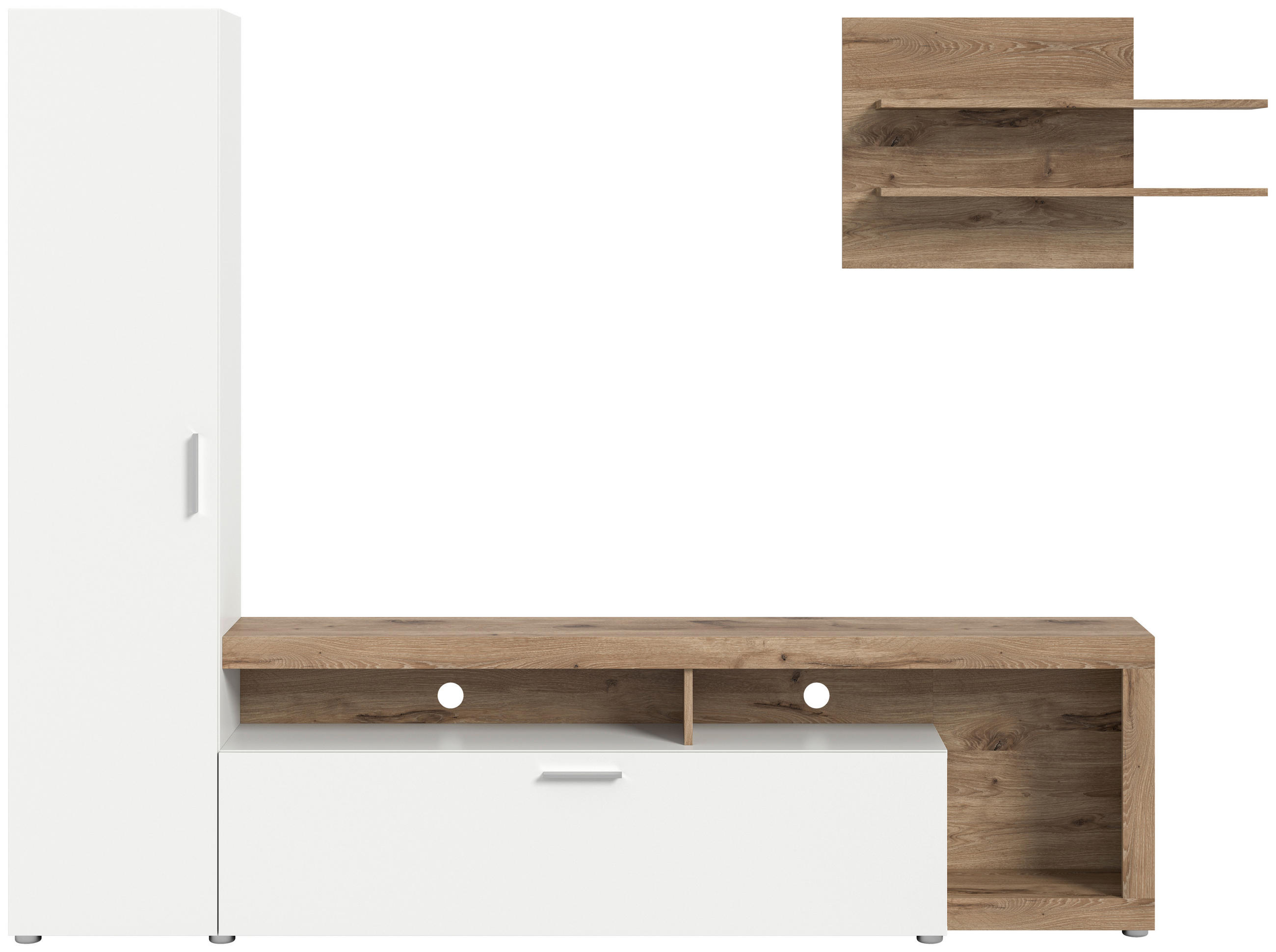 WOHNWAND Cross 3-teilig  in Weiß, Eichefarben  218/178/31 cm  - Eichefarben/Schwarz, Design, Holzwerkstoff/Kunststoff (218/178/31cm) - Livetastic