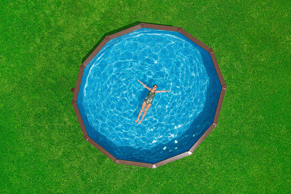 POOL SET 56384 460/132 cm  - Blau/Dunkelbraun, KONVENTIONELL, Kunststoff/Metall (460/132cm) - Bestway