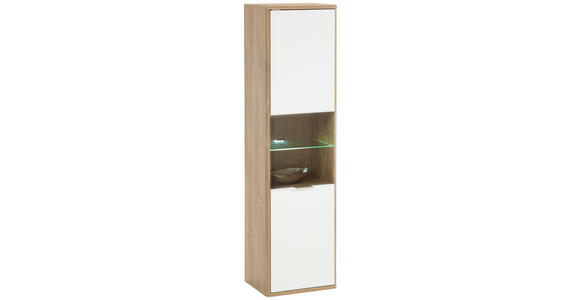 HÄNGEVITRINE in Eichefarben, Weiß - Edelstahlfarben/Eichefarben, Design, Glas/Holzwerkstoff (41/151/32cm) - Hom`in