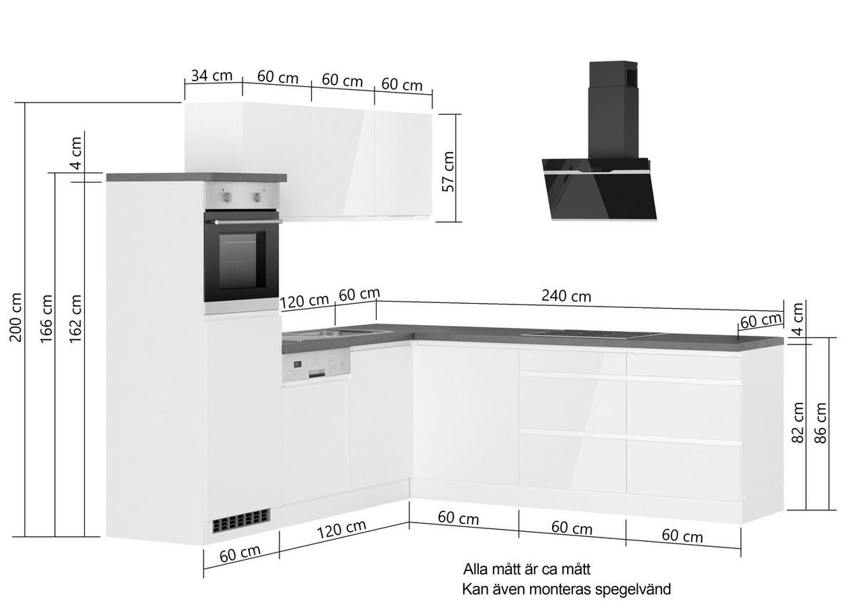 HÖRNKÖK 240/240 cm  i grå, vit, vit högglans  - vit/vit högglans, Lifestyle, trämaterial (240/240cm) - Held