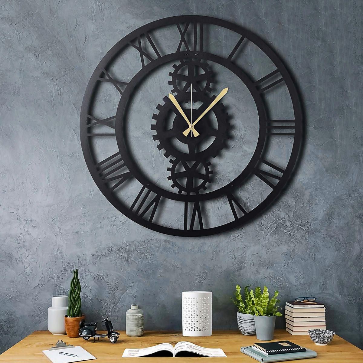 WANDUHR Schwarz 70/70/3 cm  - Schwarz, LIFESTYLE, Metall (70/70/3cm)