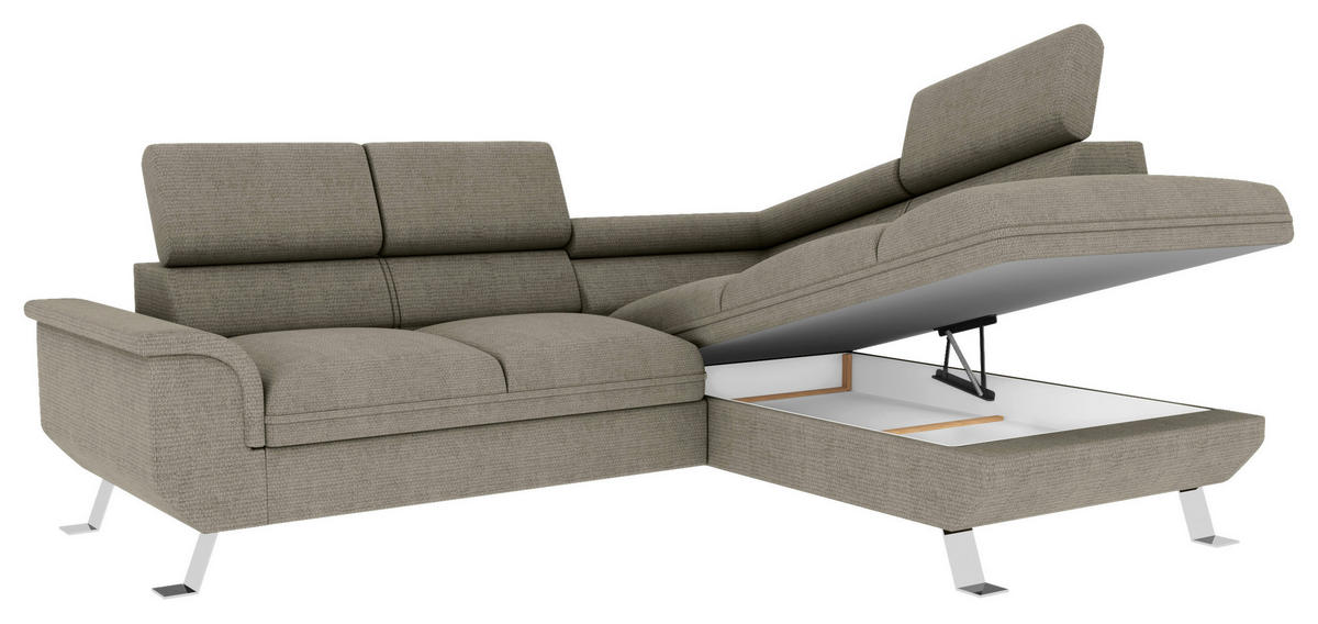 ECKSOFA in Struktur Greige  - Greige/Silberfarben, Konventionell, Textil/Metall (268/207cm) - MID.YOU