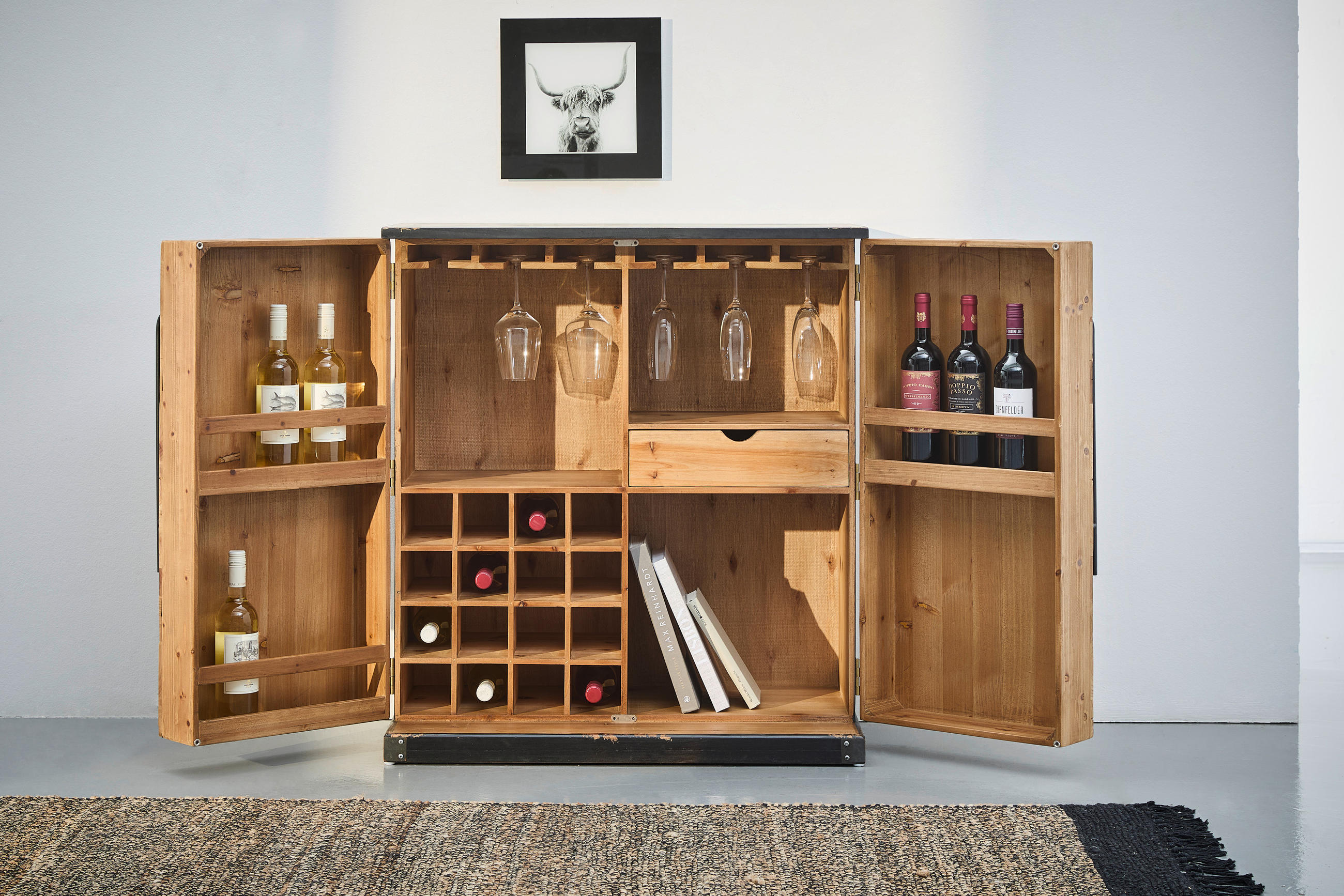 BARSCHRANK Tanne massiv Naturfarben, Schwarz  - Schwarz/Naturfarben, LIFESTYLE, Holz/Metall (84/92/46cm) - Landscape