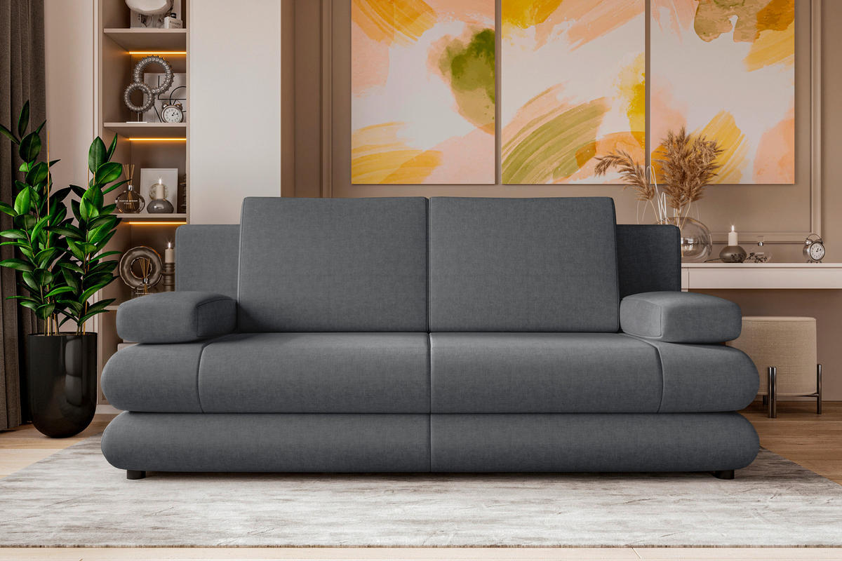 SCHLAFSOFA  mit Liegefunktion, Rücken echt Mikrofaser Dunkelgrau  - Dunkelgrau/Schwarz, KONVENTIONELL, Kunststoff/Textil (212/93/90cm) - Carryhome