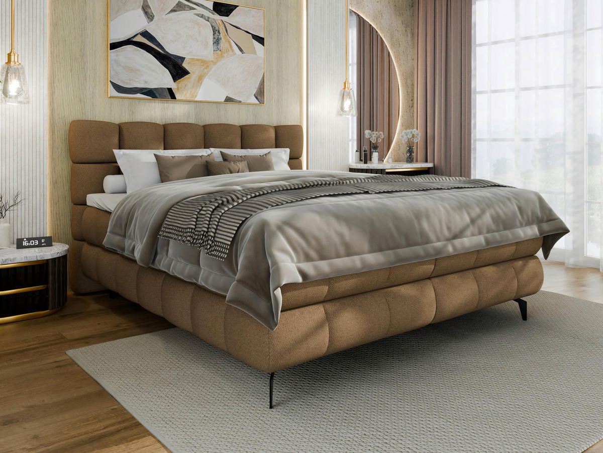 BOXBETT 180/200 cm,  in Braun, Bettkasten, Topper, H3 + H3 = fest  - Schwarz/Braun, Trend, Textil/Metall (180/200cm) - Esposa