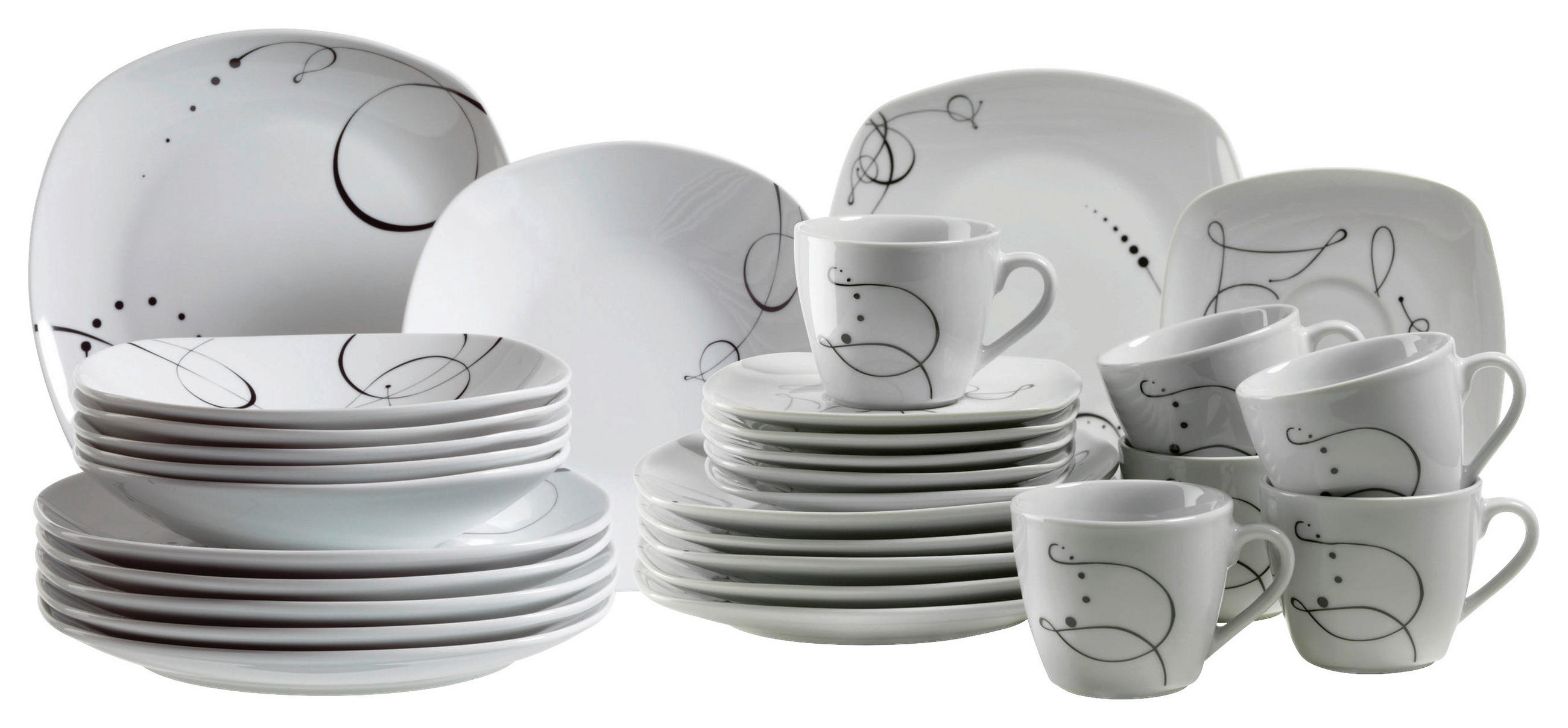 KOMBISERVICE Schwarz, Weiß 30-teilig  - Schwarz/Weiß, Basics, Keramik - Mäser
