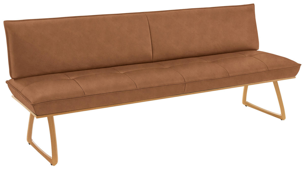 SITZBANK 214/88/66 cm  in Cognac, Wildeiche  - Wildeiche/Eichefarben, Design, Leder/Holz (214/88/66cm) - Koinor