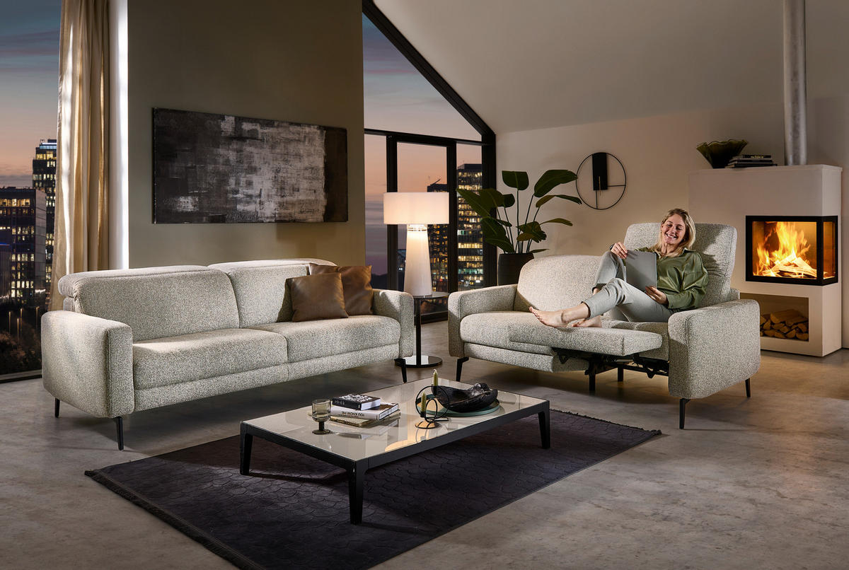 3-SITZER-SOFA Chenille Sandfarben  - Sandfarben/Schwarz, Design, Textil/Metall (210/82/107cm) - Dieter Knoll