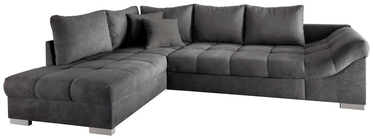 ECKSCHLAFSOFA in Mikrofaser Anthrazit  - Anthrazit/Silberfarben, Design, Holz/Textil (202/298cm) - MID.YOU