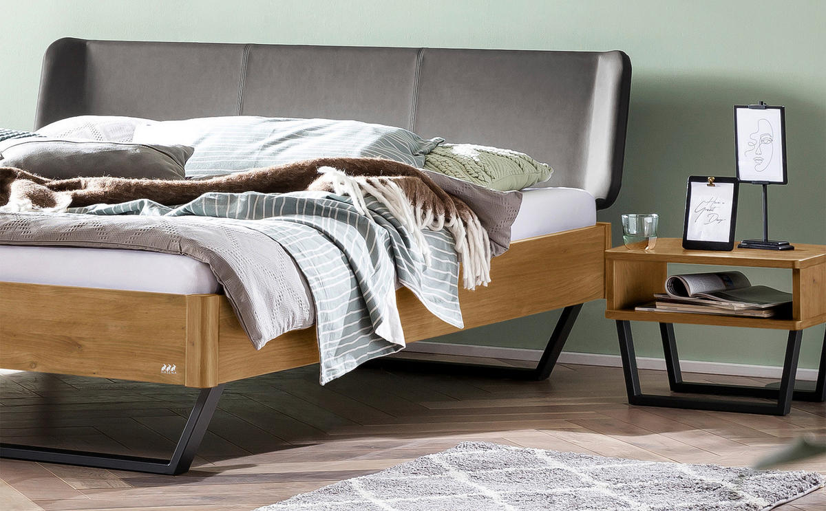 BETT 180/200 cm  in Anthrazit, Dunkelgrau, Wildeiche  - Wildeiche/Dunkelgrau, Design, Holz/Metall (180/200cm) - Hasena