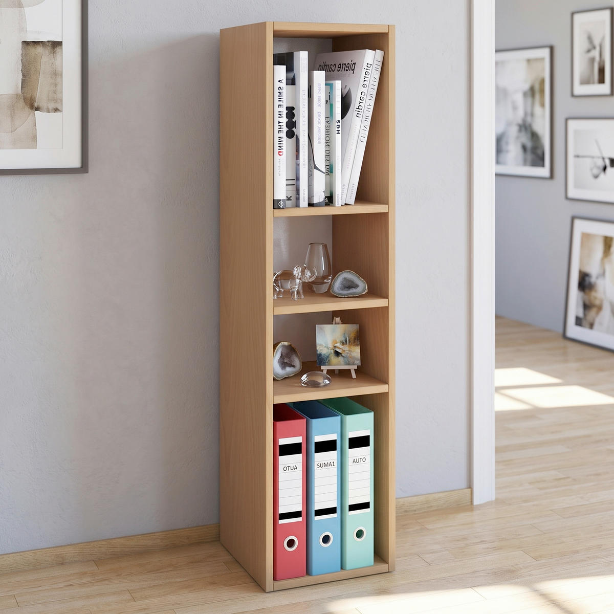 IRATTARTÓ POLC - bükkszínű/szürke, Basics, faalapú anyag (34/107/29cm) - MID.YOU