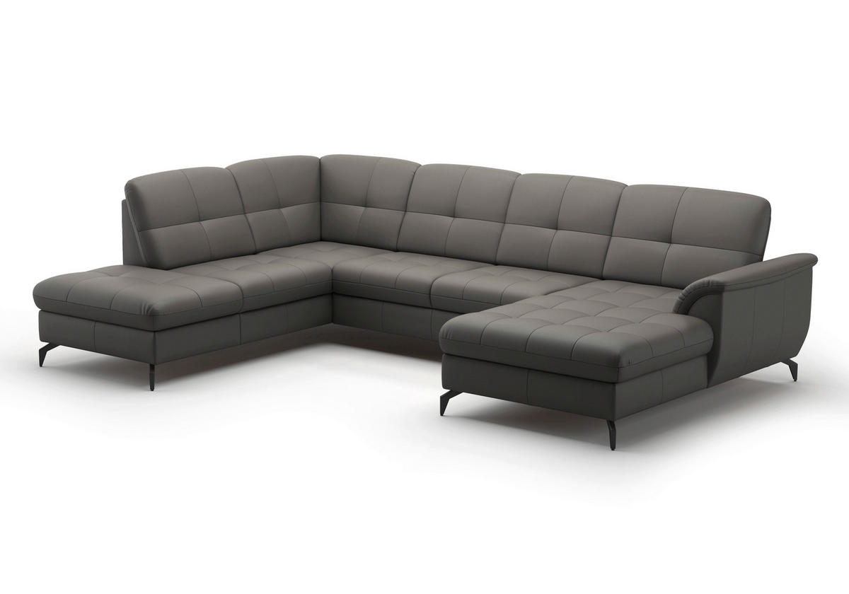 WOHNLANDSCHAFT in Vliesstoff Kombination Echtleder/Stoff Mokka  - Schwarz/Mokka, Modern, Leder/Textil (212/319/164cm) - Sit & More