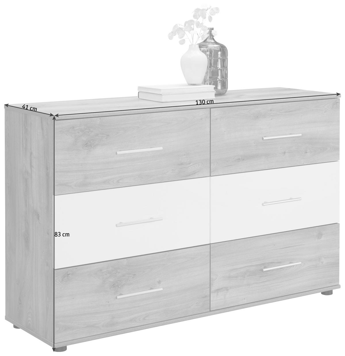 KOMODA  130/83/41 cm  bela, boja hrasta  - boja aluminijuma/boja hrasta, Dizajnerski, pločasti materijal/plastika (130/83/41cm) - Carryhome