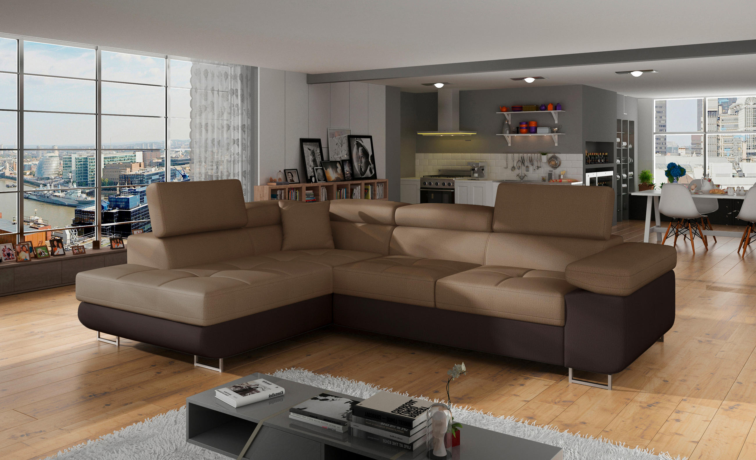 ECKSOFA in Textilgeflecht Braun, Dunkelbraun  203/272 cm  - Chromfarben/Dunkelbraun, Design, Textil/Metall (203/272cm) - MID.YOU