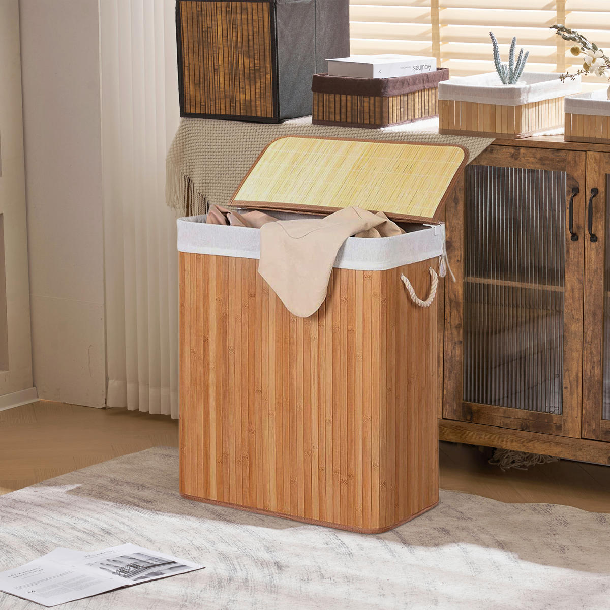 WÄSCHEKORB - Braun, MODERN, Holz/Textil (52/62/32cm) - MID.YOU