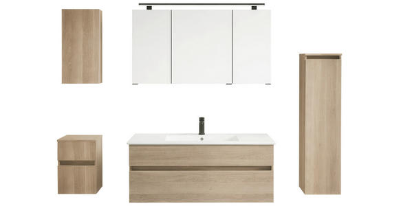 BADEZIMMER 3-teilig  in 102 cm  - Eiche dunkel/Weiß, Design, Glas/Keramik (102cm) - Novel
