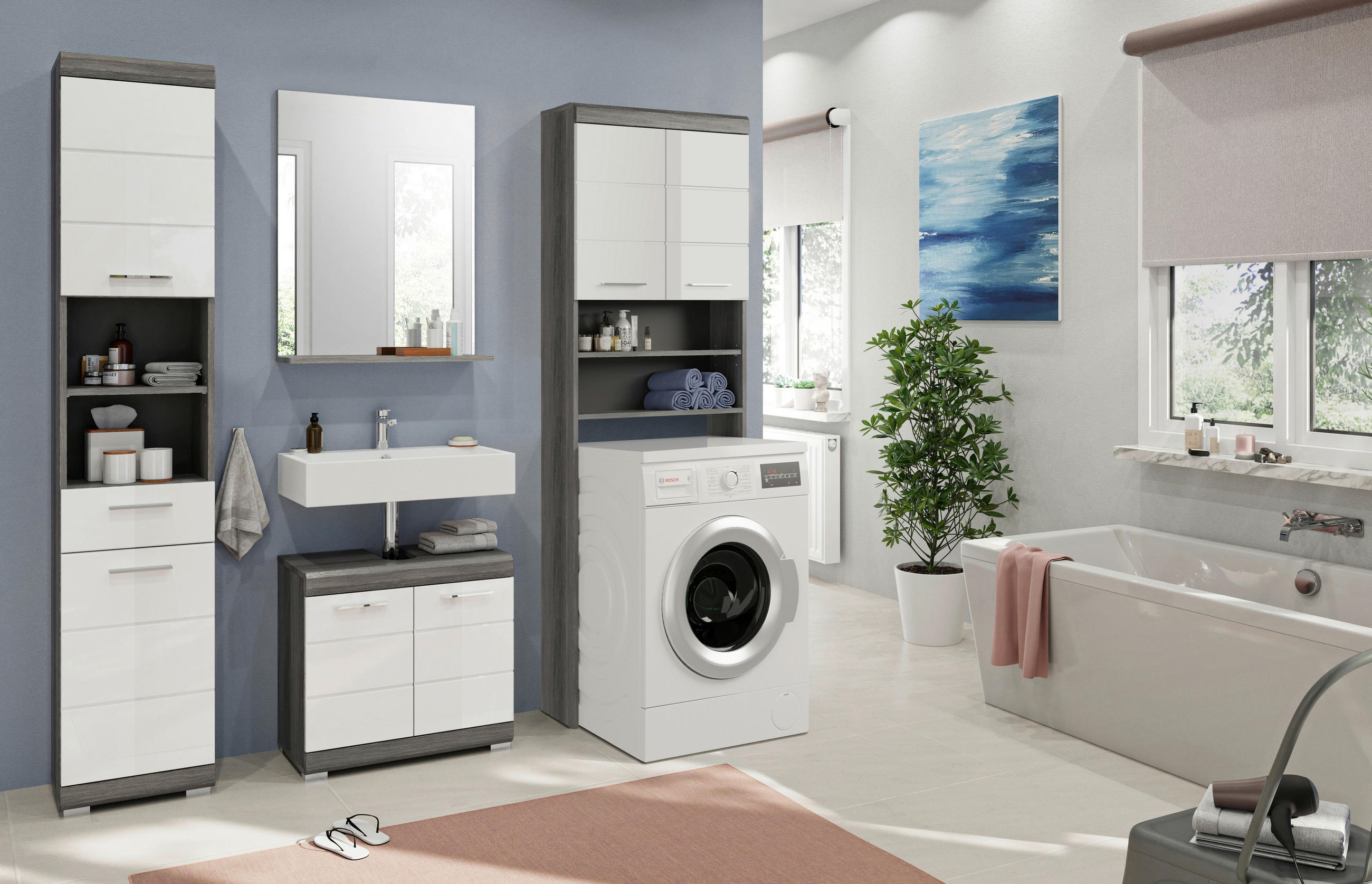 KÚPEĽŇA sivá, biela s vysokým leskom  - sivá/biela s vysokým leskom, Modern, kompozitné drevo/plast (160cm) - MID.YOU