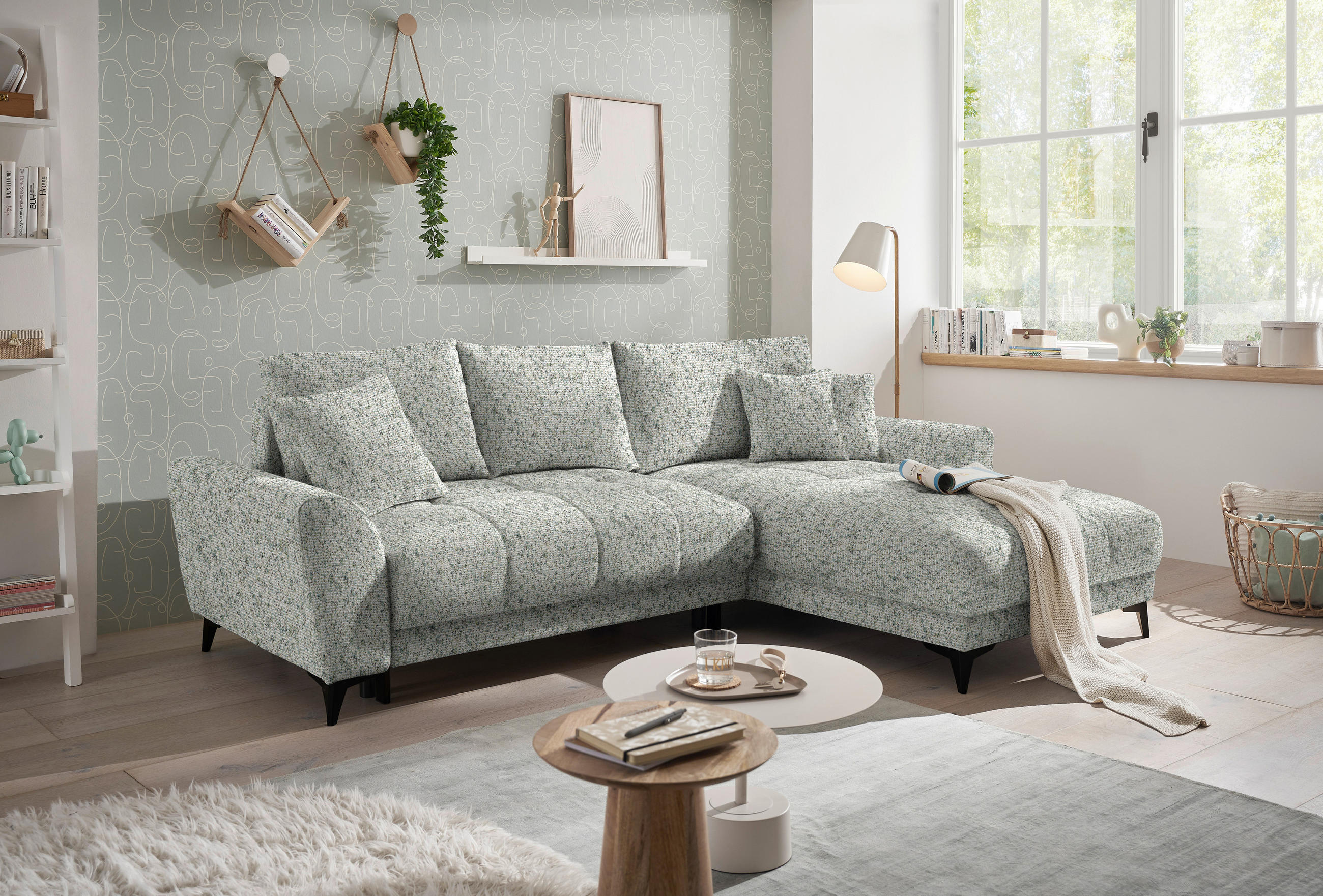 ECKSOFA Hellgrün Webstoff  - Schwarz/Hellgrün, MODERN, Kunststoff/Textil (281/189cm) - MID.YOU