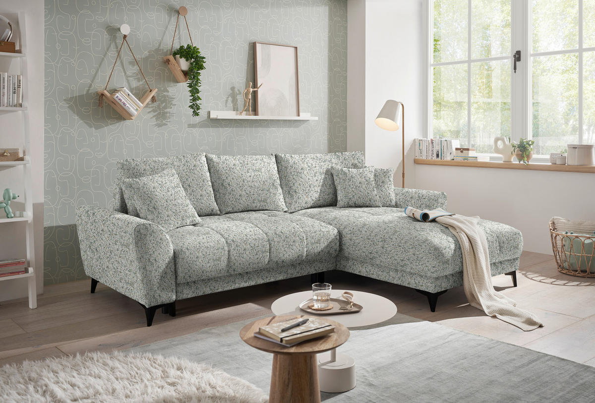 ECKSOFA in Webstoff Hellgrün  - Schwarz/Hellgrün, Modern, Kunststoff/Textil (281/189cm) - Carryhome