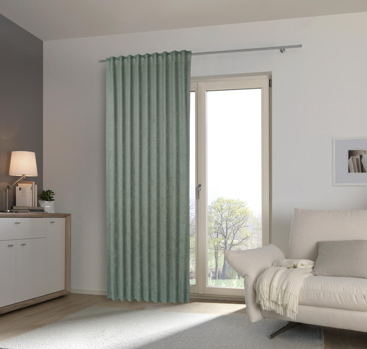 KÉSZFÜGGÖNY részben fényzáró  - zsályazöld, Konventionell, textil (140/245cm) - Esposa