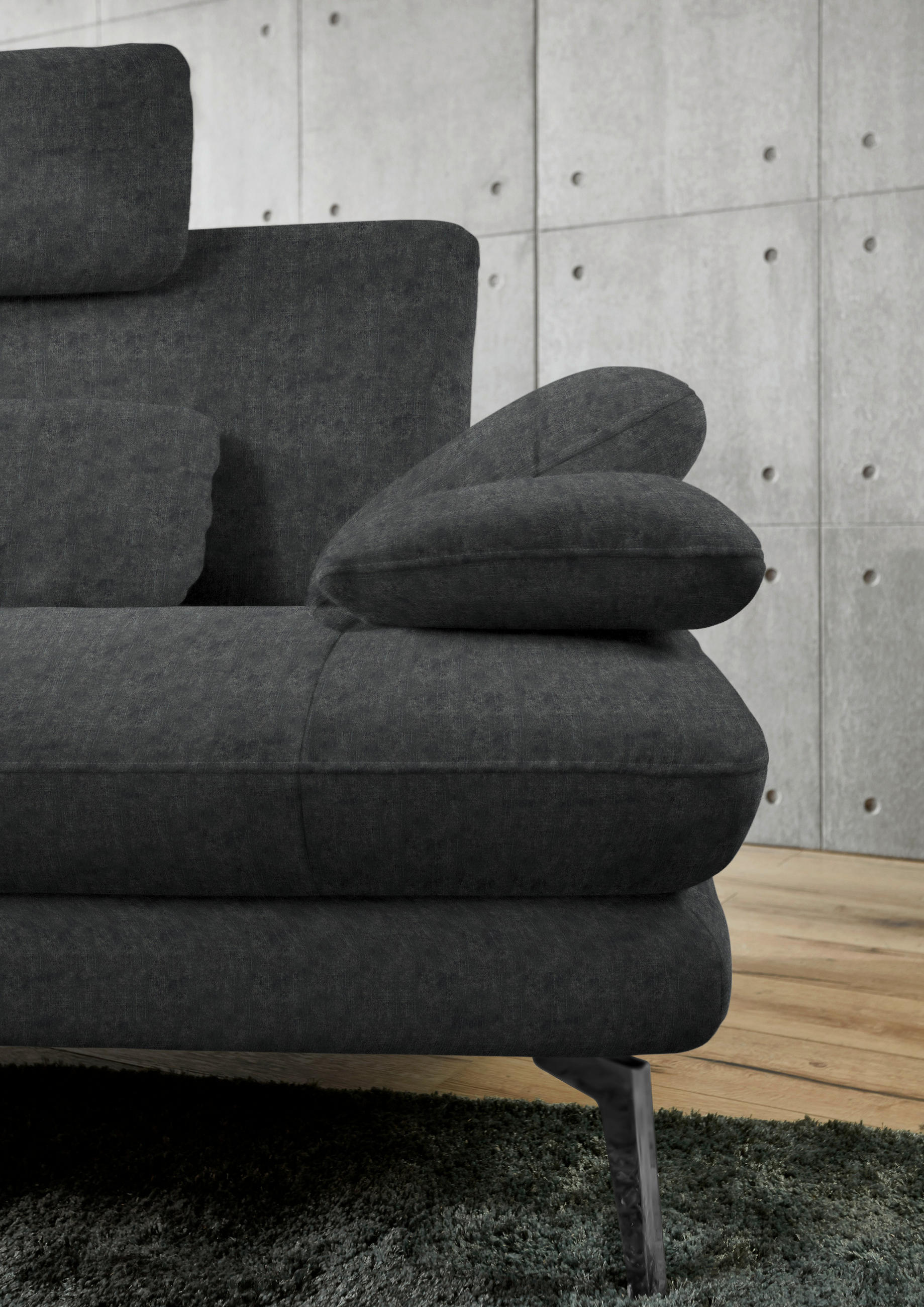ECKSOFA in Velours Anthrazit  - Anthrazit/Schwarz, Design, Textil/Metall (184/284cm) - Dieter Knoll