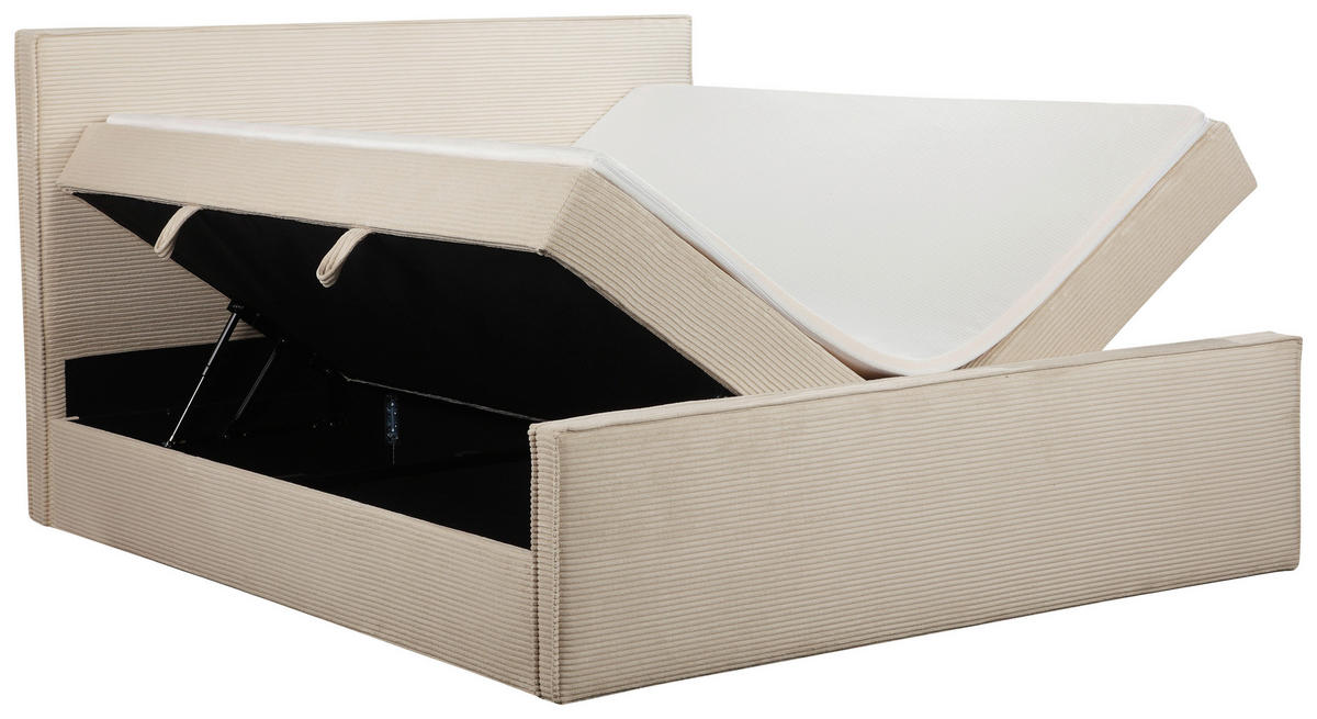 BOXBETT 180/200 cm,  in Beige, gepolstertes Kopfteil, Bettkasten, Topper, Matratzen, H3 + H3 = fest  - Beige/Schwarz, Basics, Kunststoff/Textil (180/200cm) - Chameo