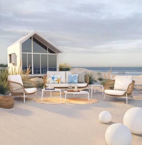 Thumbnail - Ambia Garden Gartenbeistelltisch, Weiß, Metall, Keramik, rund, Rundrohr, 80x28.5x80 cm, einfacher Aufbau, Freizeit, Camp...