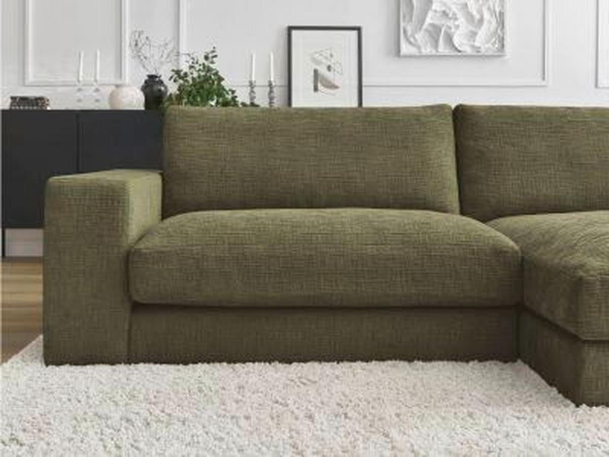 ECKSOFA Ottomane rechts  LEONARD  Grün Struktur  - Schwarz/Grün, MODERN, Kunststoff/Textil (274/159cm)