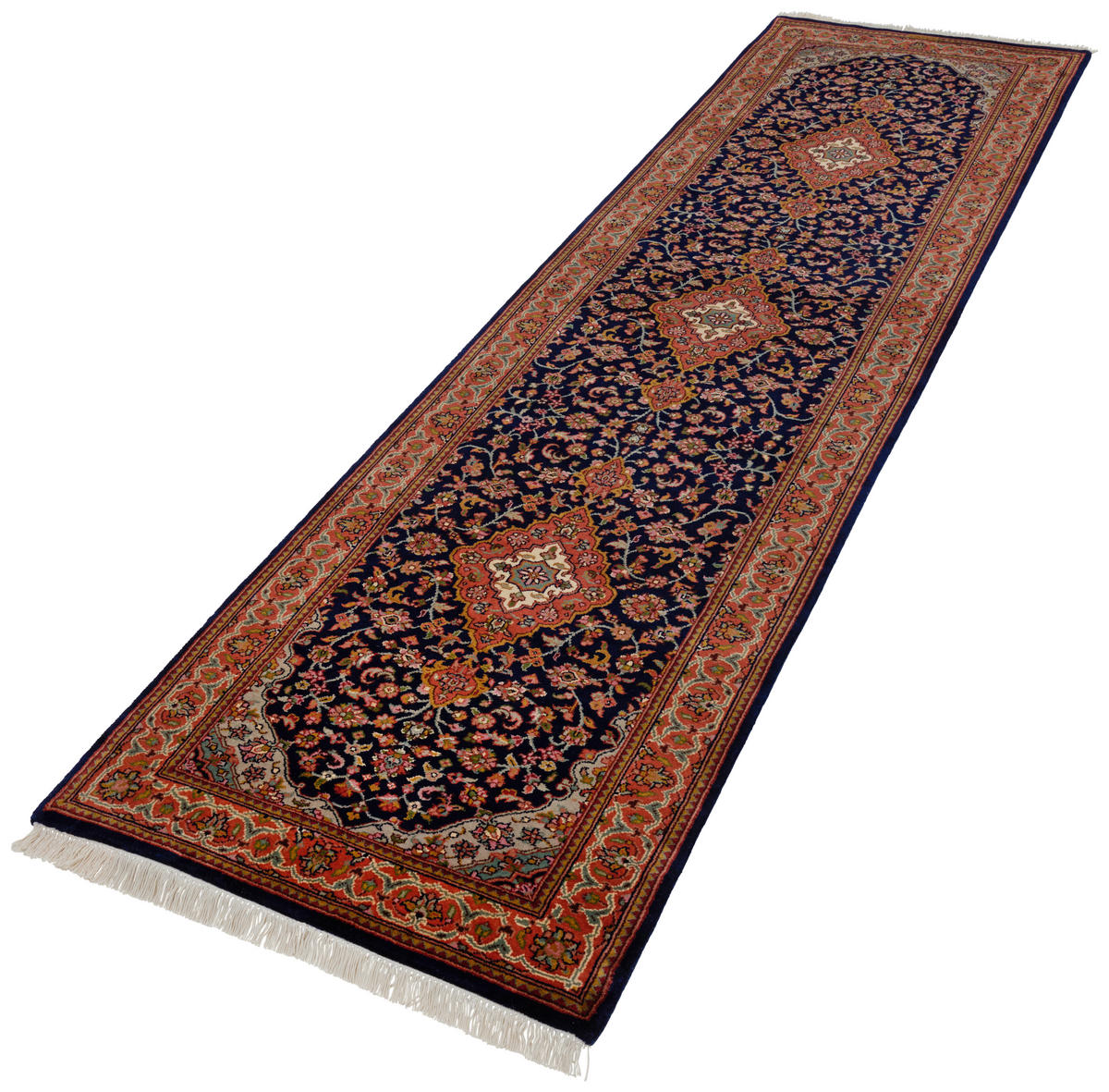 ORIENTTEPPICH 80/300 cm Kashan DK. Blue Orange, Dunkelblau  - Orange/Dunkelblau, LIFESTYLE, Textil (80/300cm) - Cazaris