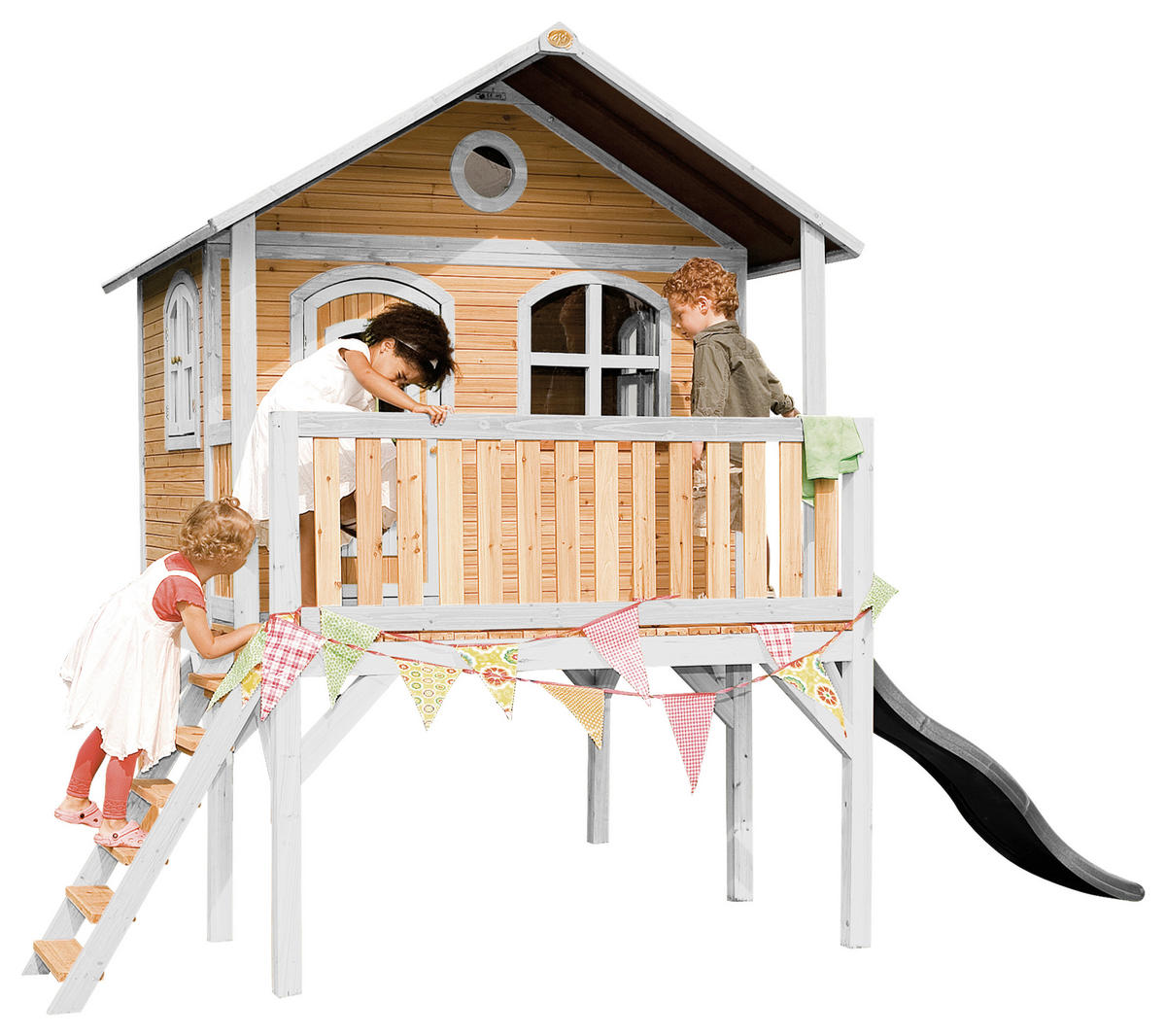 SPIELHAUS 380/274/212 cm  - Braun/Weiß, KONVENTIONELL, Holz/Kunststoff (380/274/212cm) - Ambia Garden